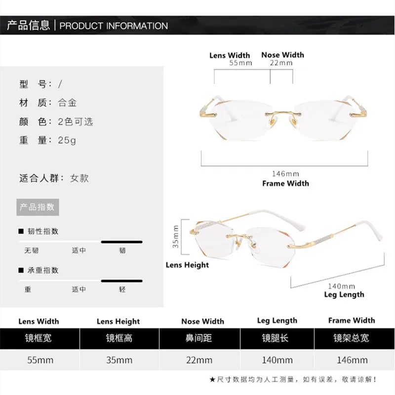 Diamond Trimmed Rimless Reading Glasses Women High Quality Fashion Light Luxury Anti-blue light Presbyopic Lady Eyeglasses♥️