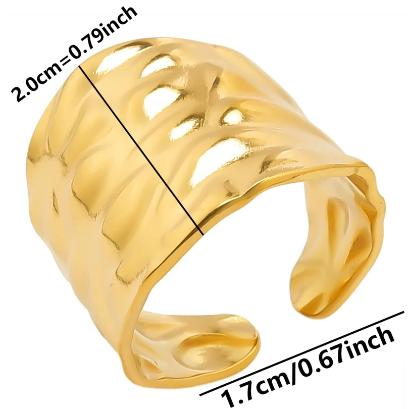 Chic 6pcs/lot Real Gold Color Wide Multi-layer Stainless Steel Ring Love Leaf Rainbow Rings Bulk Sale Women Jewelry Charms Gifts|with LUREA💛