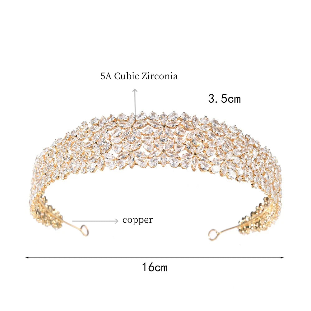 Luxury Bridal Headband For Wedding Cubic Zirconia CZ Bride Headpieces Tiaras Crowns For Women Diadem Prom Hair Jewelry Headdress