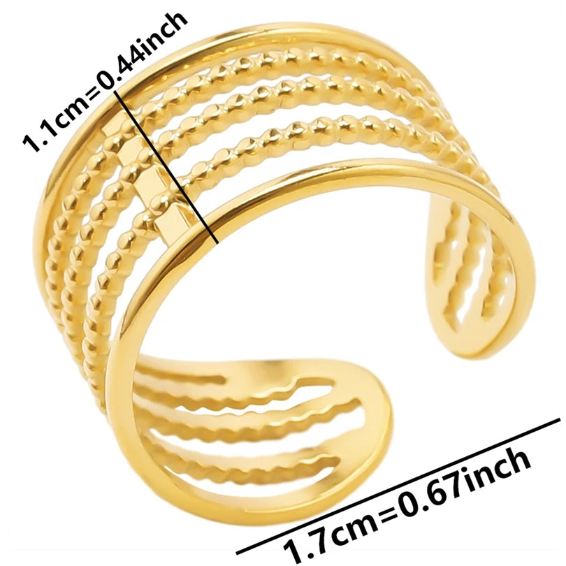 Chic 6pcs/lot Real Gold Color Wide Multi-layer Stainless Steel Ring Love Leaf Rainbow Rings Bulk Sale Women Jewelry Charms Gifts|with LUREA💛