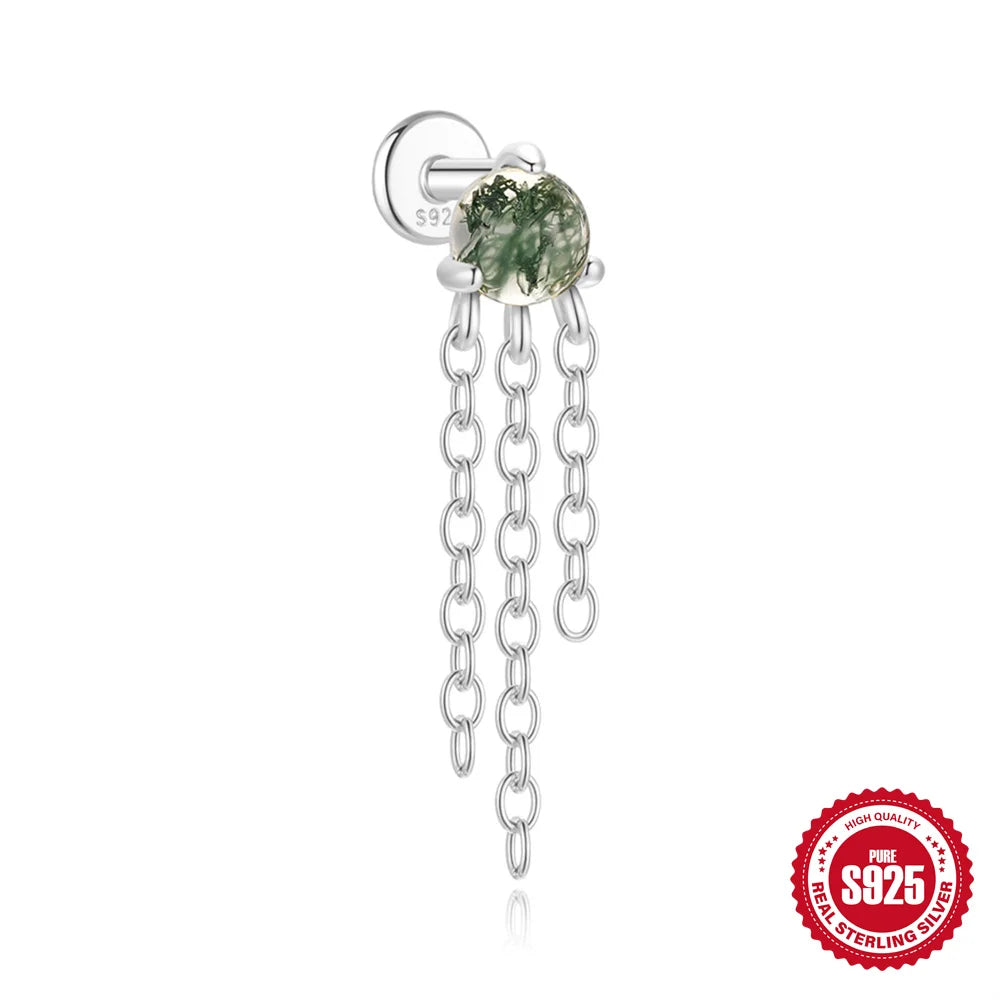 CANNER 1Pc 925 Silver Simple Horse Eye Natural Water Grass Round Surface Stud Earrings For Women 18K Gold Green Moss Ins Jewelry💚