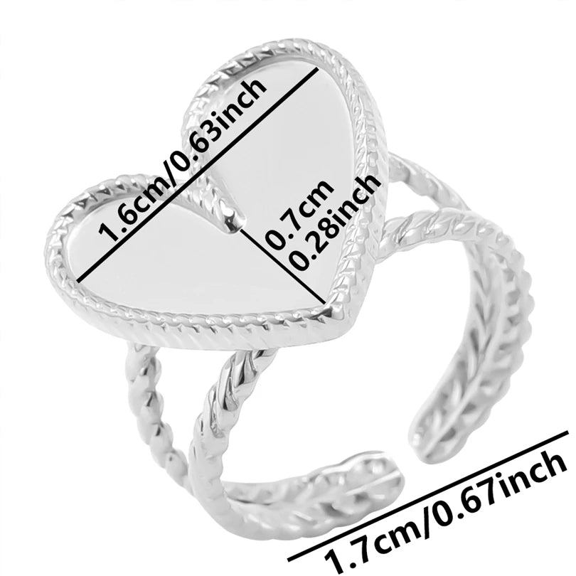 7pcs  Blank Base High Quality Stainless Steel Silver Color Ring Oval Peach Heart Quadrilateral Opening Adjustable Rings Femmes💕| Lurea accessories