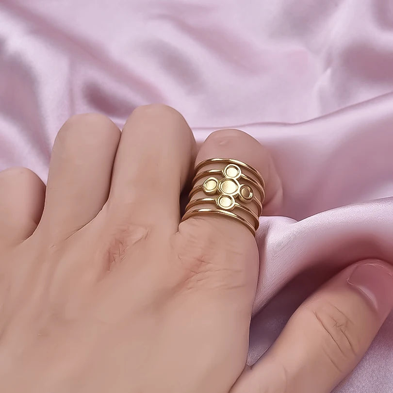 6pcs/lot Stainless Steel DIY Setting Rings Multi-layer Adjustable Open Rings Bases Jewelry Women Girls Anniversary Party Gifts