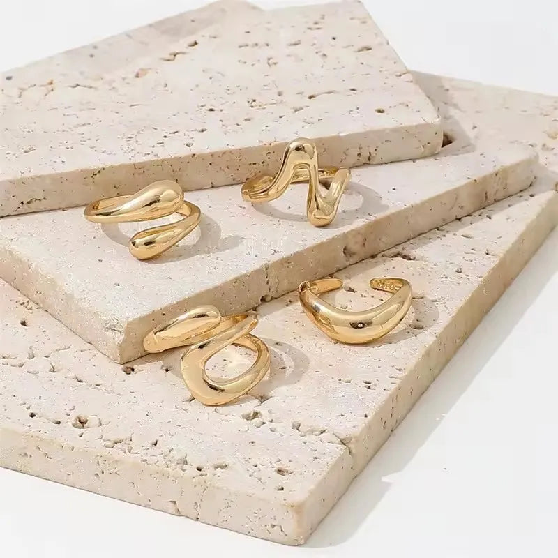 4Pcs/Set Vintage Geometric Smooth Opening Adjustable Ring for Women Hip Hop Irregular Joint Ring Set Fashion Party Jewelry| with lurea accessories 💕