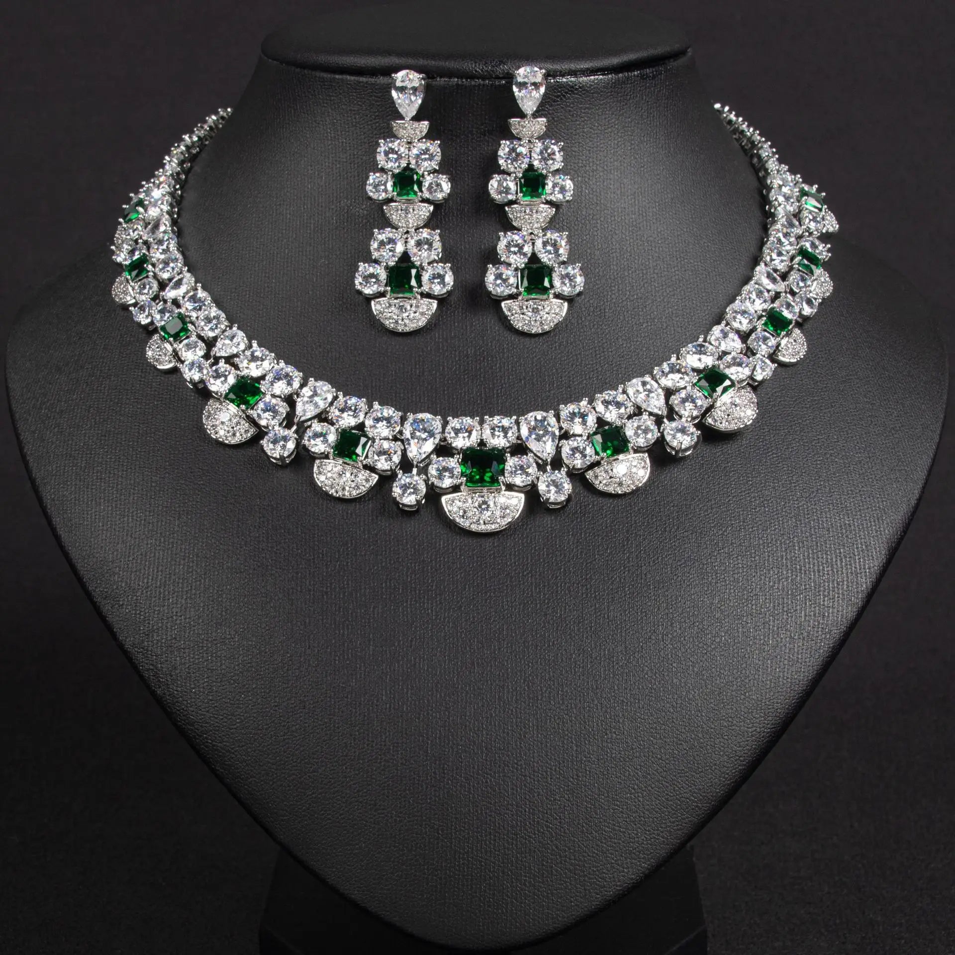 Luxury Bridal Jewelry Set For Wedding Cubic Zirconia Saudi Dubai Indian Bride Necklace And Earring Sets For Women Prom Jewellery💋