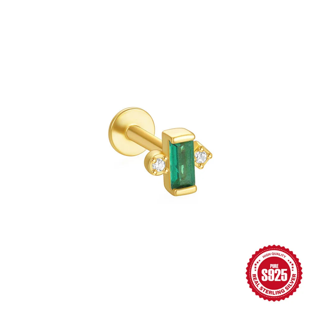 CANNER 1Pc 925 Silver Simple Horse Eye Natural Water Grass Round Surface Stud Earrings For Women 18K Gold Green Moss Ins Jewelry💚