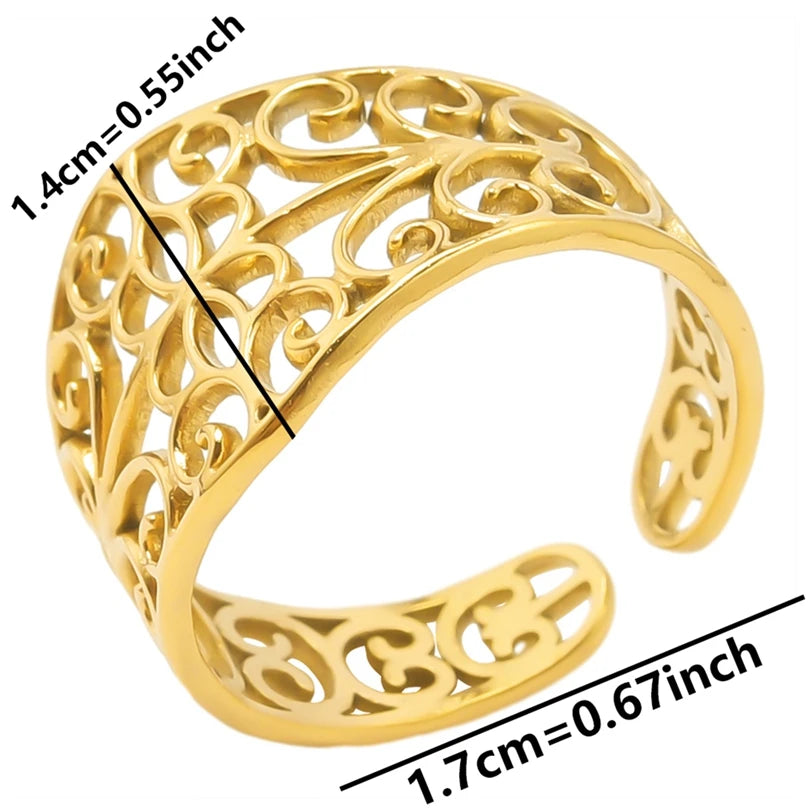 Chic 6pcs/lot Real Gold Color Wide Multi-layer Stainless Steel Ring Love Leaf Rainbow Rings Bulk Sale Women Jewelry Charms Gifts|with LUREA💛