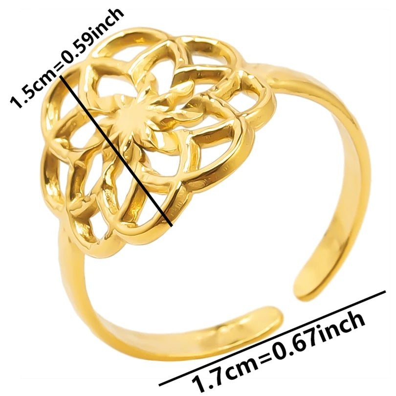 Chic 6pcs/lot Real Gold Color Wide Multi-layer Stainless Steel Ring Love Leaf Rainbow Rings Bulk Sale Women Jewelry Charms Gifts|with LUREA💛