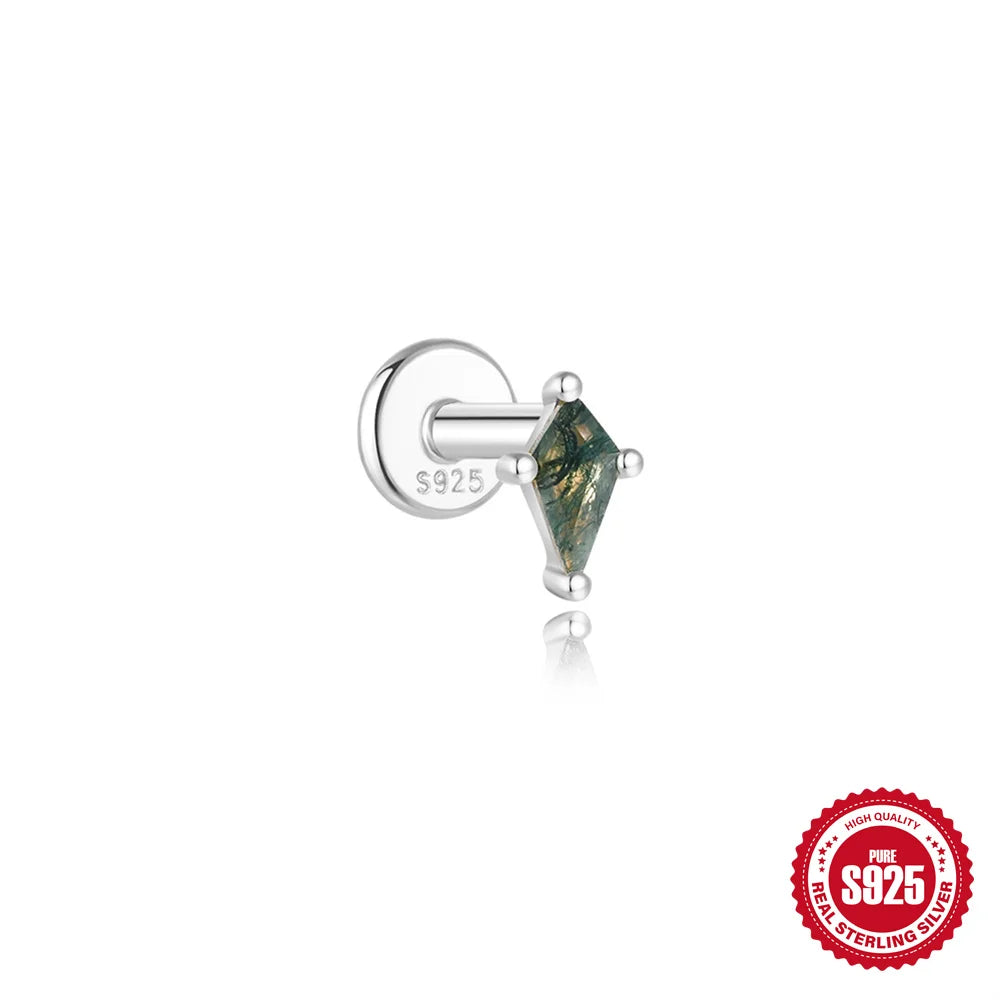 CANNER 1Pc 925 Silver Simple Horse Eye Natural Water Grass Round Surface Stud Earrings For Women 18K Gold Green Moss Ins Jewelry💚