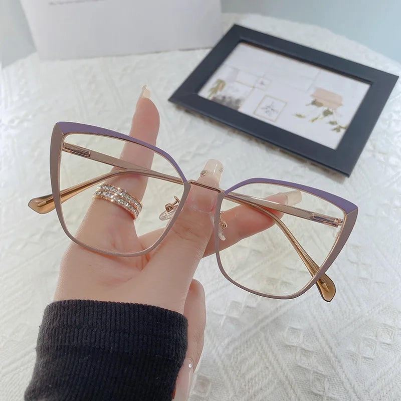 New Fashion Brand Design Retro Cat Eye Frame Photochromic Anti Blue Light Computer Women Reading Glasses Farsighted Diopters 0-6♥️