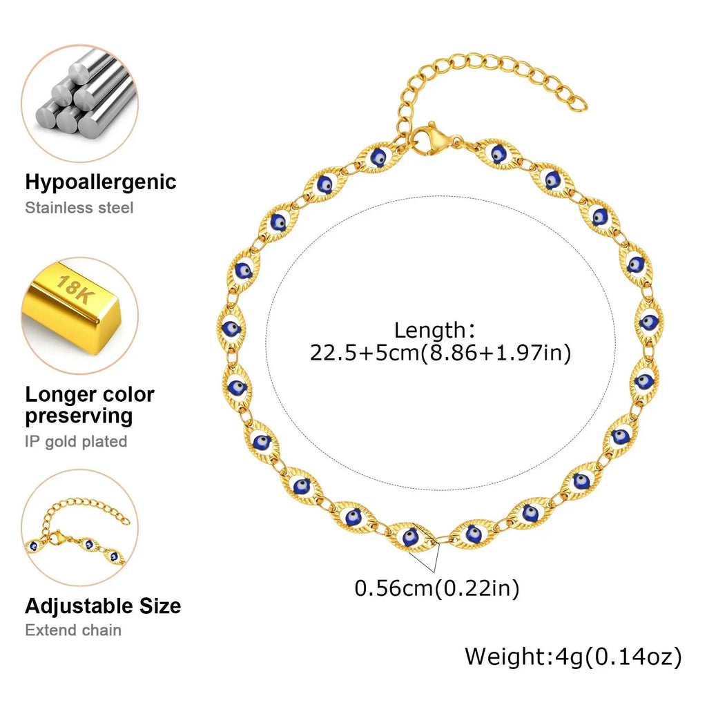 Evil Eye Anklet Bracelet for Women, Adjustable Waterproof Gold Plated Stainless Steel Beach Foot Anklets Summer Jewelry💕