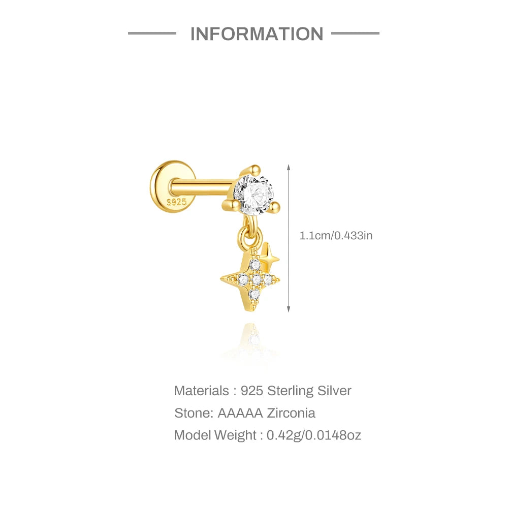 CANNER 1PC 925 Sterling Silver Tassel Chain Eight Pointed Stars Moon Earrings For Women Ins Horse Eye Geometric Zircon Earring♥️