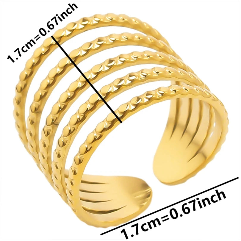 Chic 6pcs/lot Real Gold Color Wide Multi-layer Stainless Steel Ring Love Leaf Rainbow Rings Bulk Sale Women Jewelry Charms Gifts|with LUREA💛