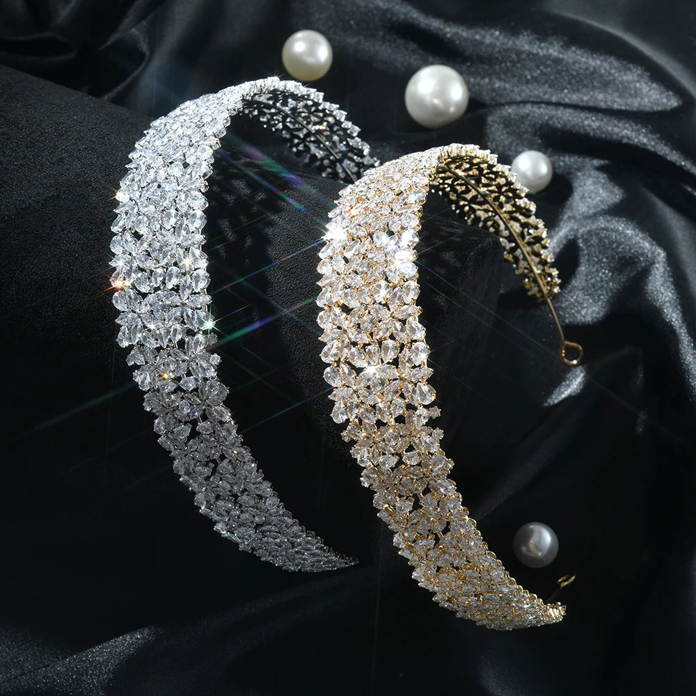 Luxury Bridal Headband For Wedding Cubic Zirconia CZ Bride Headpieces Tiaras Crowns For Women Diadem Prom Hair Jewelry Headdress