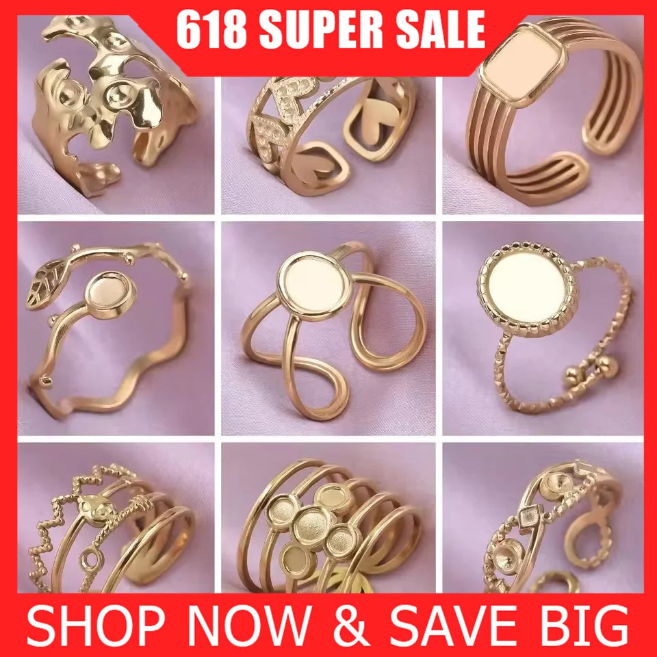 6pcs/lot Stainless Steel DIY Setting Rings Multi-layer Adjustable Open Rings Bases Jewelry Women Girls Anniversary Party Gifts