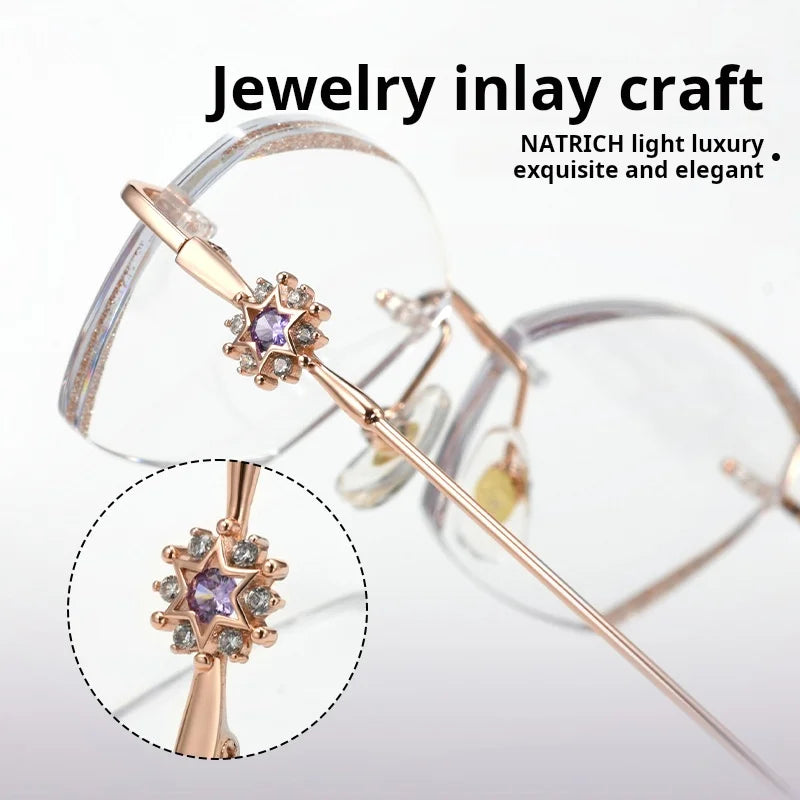 Customize Diamond Cutting Rimless Ladies Cat's Eye Glasses Anti Blue Light Eyeglasses Prescription Eyewear Diopter HM-61080🥂