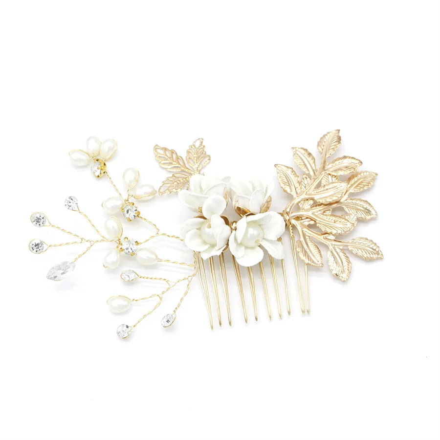 New pearl Crystal Rhinestone Hair Combs Rose Gold Silver Color Headpiece For Bride Women Wedding Hair Accessories Head Jewelry