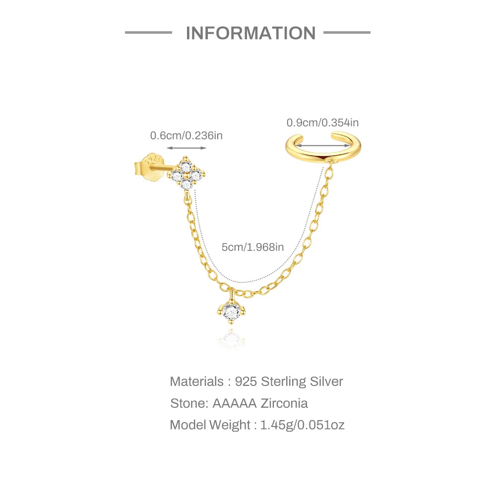 CANNER 1PC 925 Sterling Silver Tassel Chain Eight Pointed Stars Moon Earrings For Women Ins Horse Eye Geometric Zircon Earring♥️