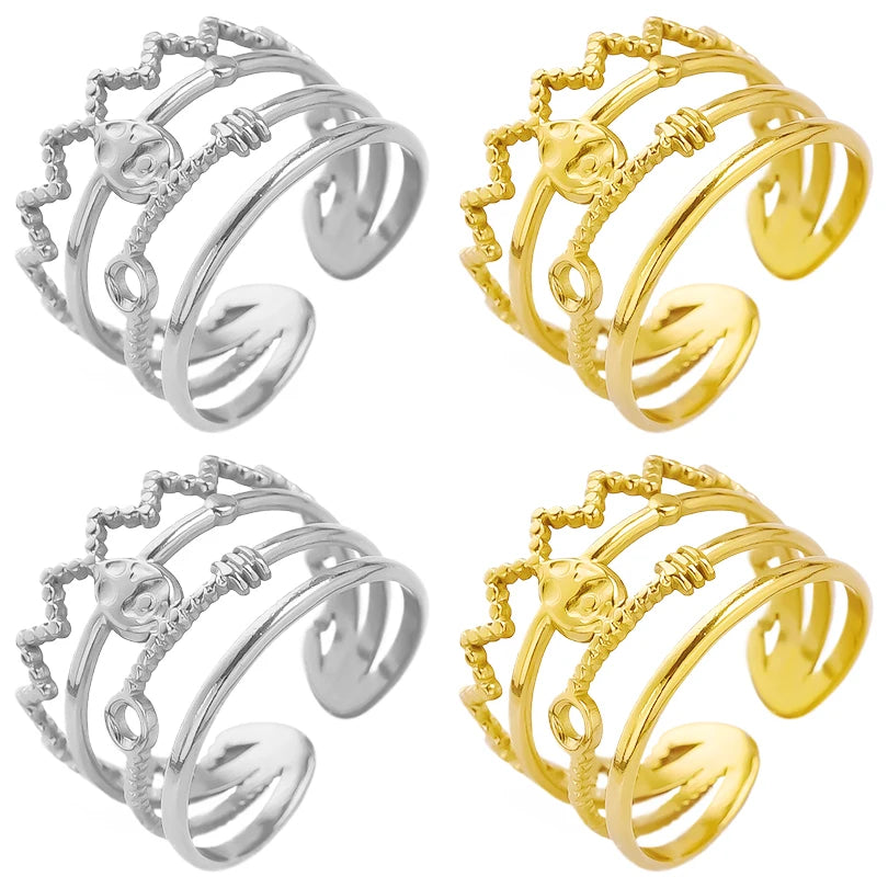 6pcs/lot Stainless Steel DIY Setting Rings Multi-layer Adjustable Open Rings Bases Jewelry Women Girls Anniversary Party Gifts