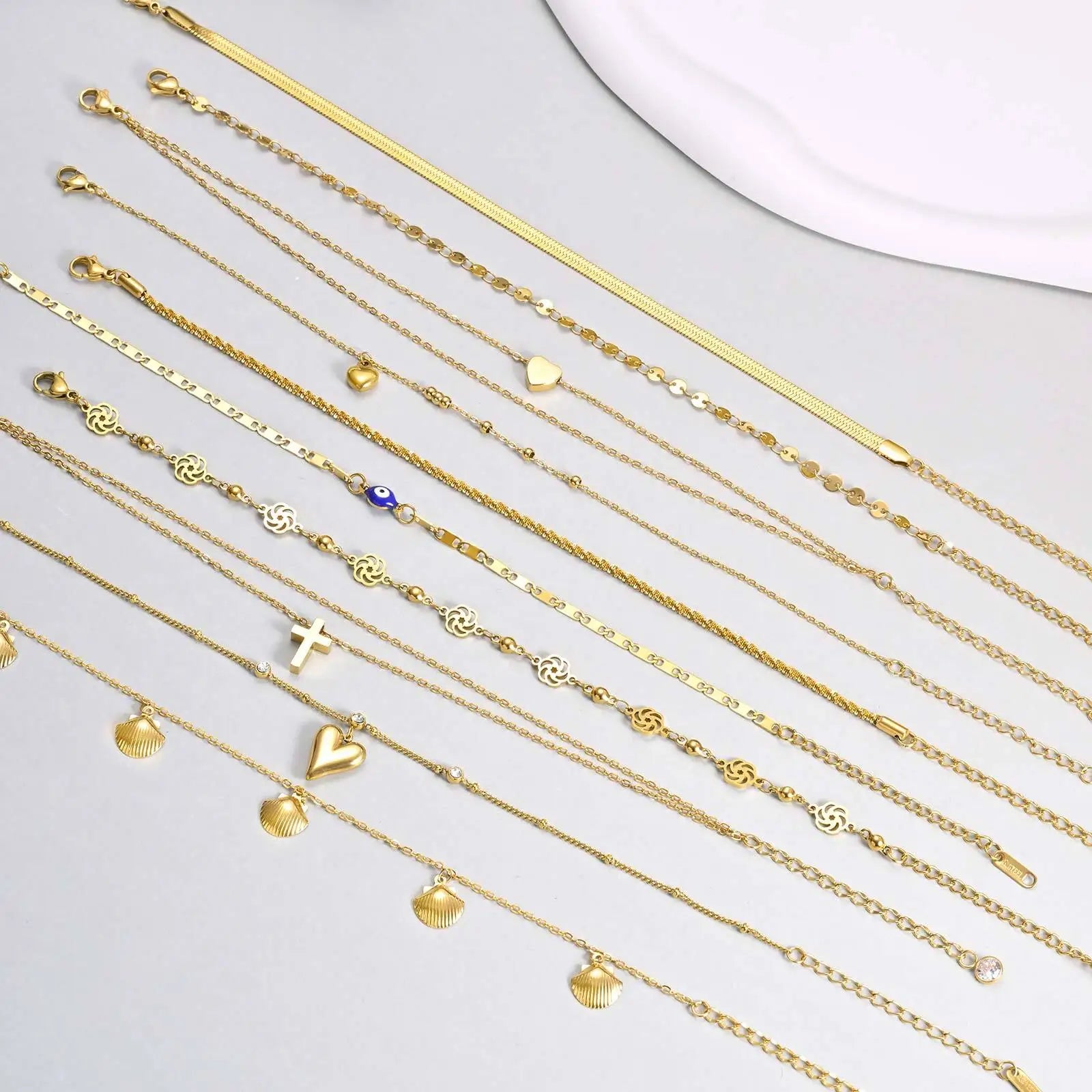 Stainless Steel Anklets Bracelet for Women, Flower Heart Seashell Charms Layered Anklets, Waterproof Gold Plated Anklet❤️