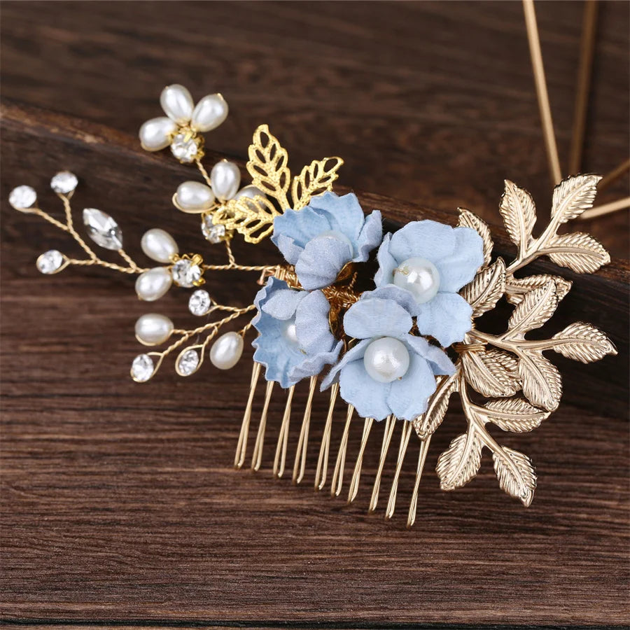 New pearl Crystal Rhinestone Hair Combs Rose Gold Silver Color Headpiece For Bride Women Wedding Hair Accessories Head Jewelry