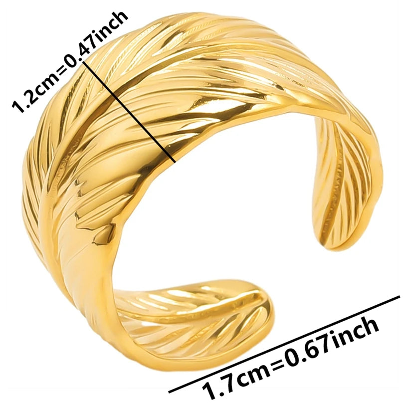 Chic 6pcs/lot Real Gold Color Wide Multi-layer Stainless Steel Ring Love Leaf Rainbow Rings Bulk Sale Women Jewelry Charms Gifts|with LUREA💛