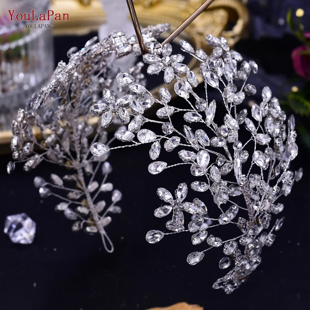 YouLaPan Luxury Rhinestone Bride Headband Woman Headpiece Wedding Hair Accessories Pageant Headdresse Wedding Tiara HP425💜