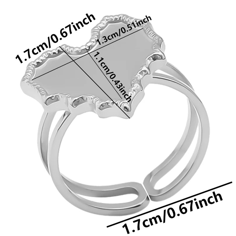 7pcs  Blank Base High Quality Stainless Steel Silver Color Ring Oval Peach Heart Quadrilateral Opening Adjustable Rings Femmes💕| Lurea accessories