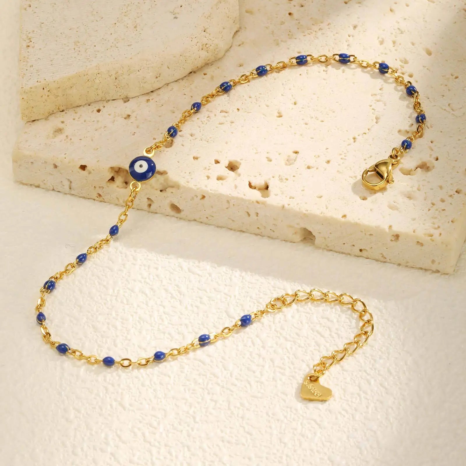 Evil Eye Anklet Bracelet for Women, 18K Gold Plated Stainless Steel, Adjustable Waterproof Evil Eye Jewelry✨️