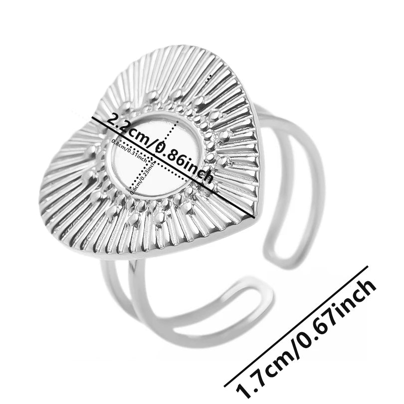 7pcs  Blank Base High Quality Stainless Steel Silver Color Ring Oval Peach Heart Quadrilateral Opening Adjustable Rings Femmes💕| Lurea accessories