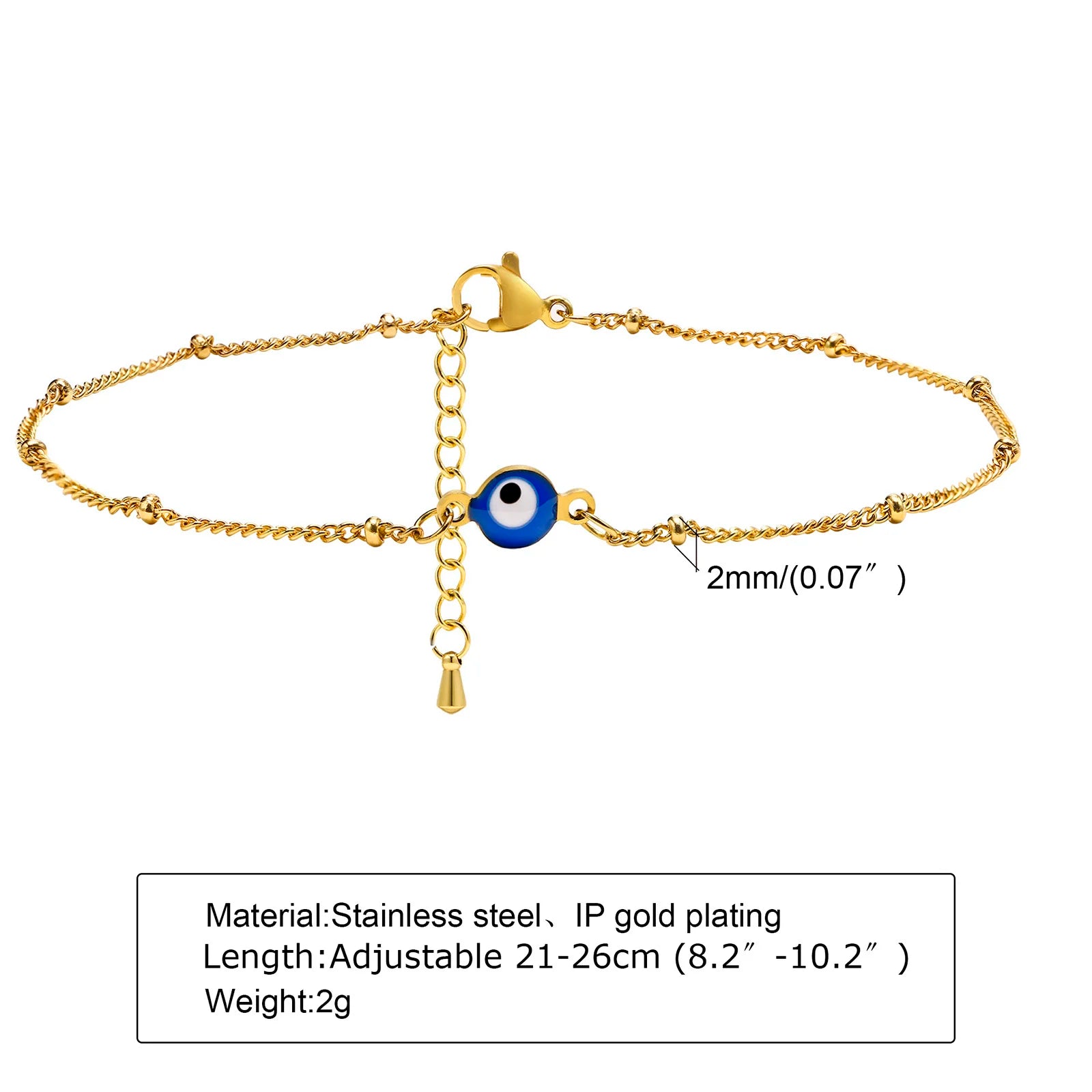 Evil Eye Anklet Bracelet for Women, 18K Gold Plated Stainless Steel, Adjustable Waterproof Evil Eye Jewelry✨️