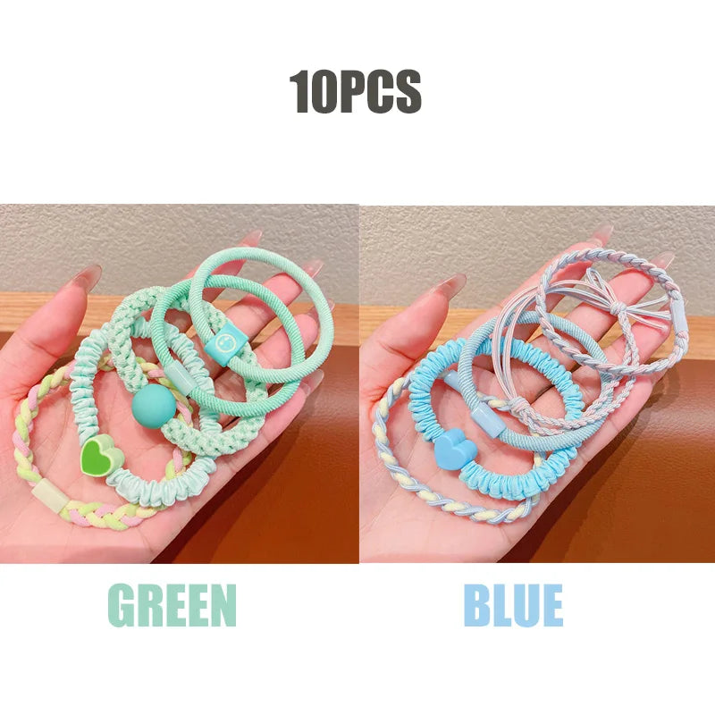 10pcs Girls Women Scrunchies Hair Tie Elastic Rubber Hairband Colorful Kids Hair Accessory Rope Ring Gum Rims Headwear