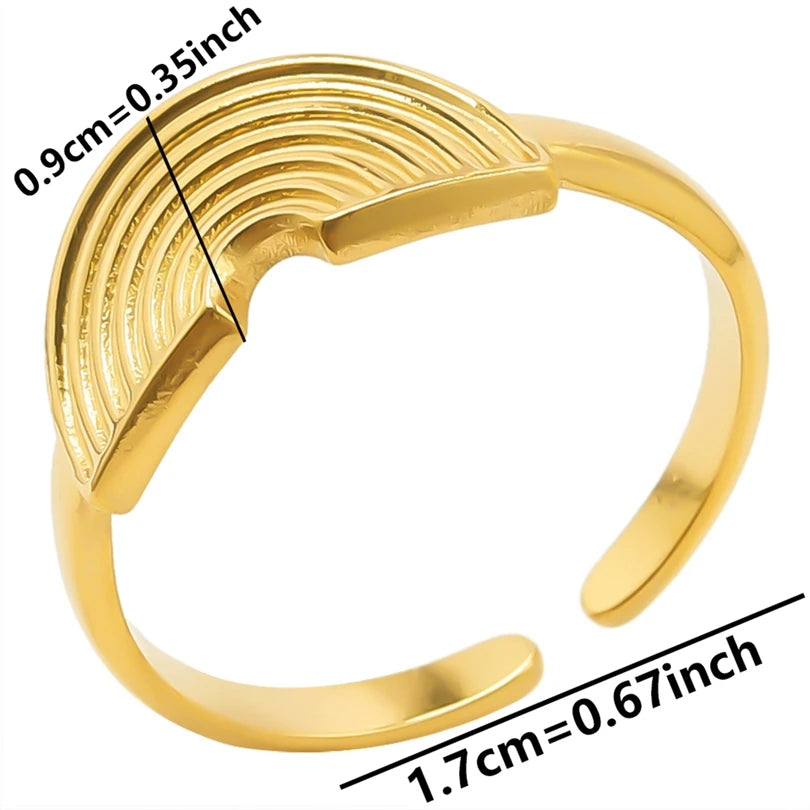 Chic 6pcs/lot Real Gold Color Wide Multi-layer Stainless Steel Ring Love Leaf Rainbow Rings Bulk Sale Women Jewelry Charms Gifts|with LUREA💛