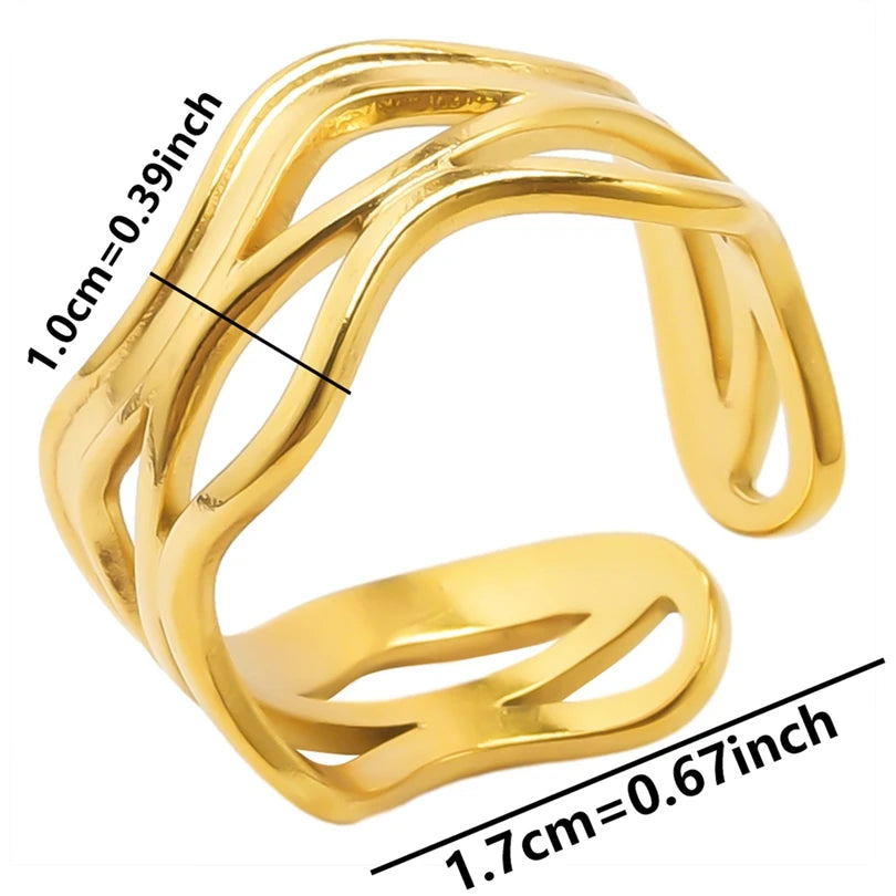 Chic 6pcs/lot Real Gold Color Wide Multi-layer Stainless Steel Ring Love Leaf Rainbow Rings Bulk Sale Women Jewelry Charms Gifts|with LUREA💛
