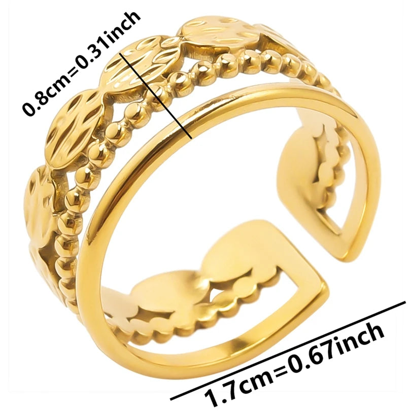 Chic 6pcs/lot Real Gold Color Wide Multi-layer Stainless Steel Ring Love Leaf Rainbow Rings Bulk Sale Women Jewelry Charms Gifts|with LUREA💛