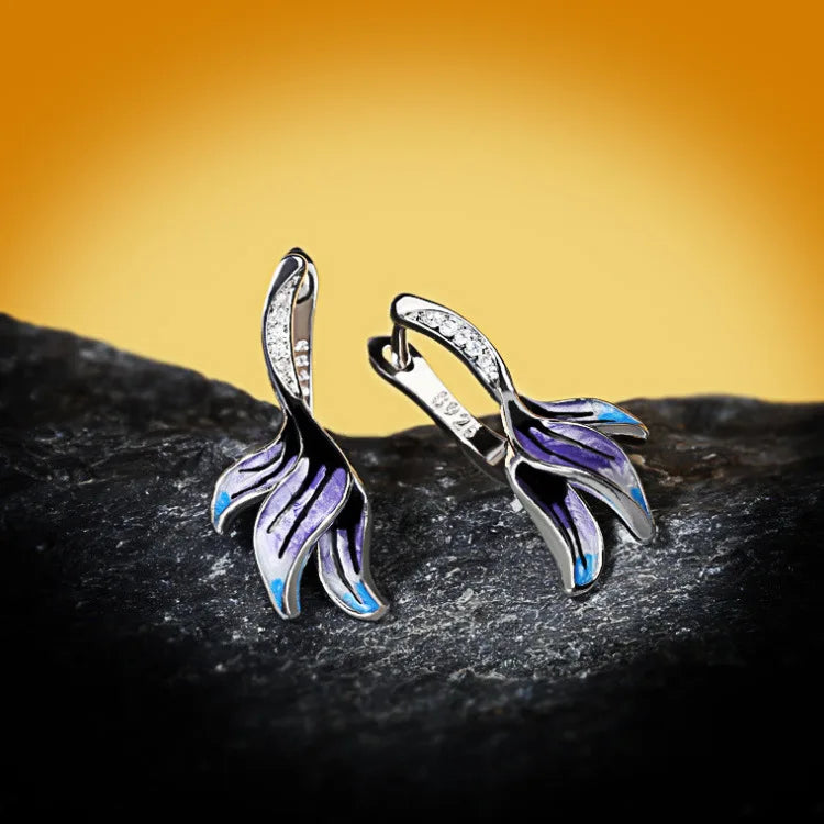 925 Stamp Jewelry Set for Women Beautiful Leaf Floral Ring Necklace Stud Earrings Enamel Women's Jewelry Three Piece✨️