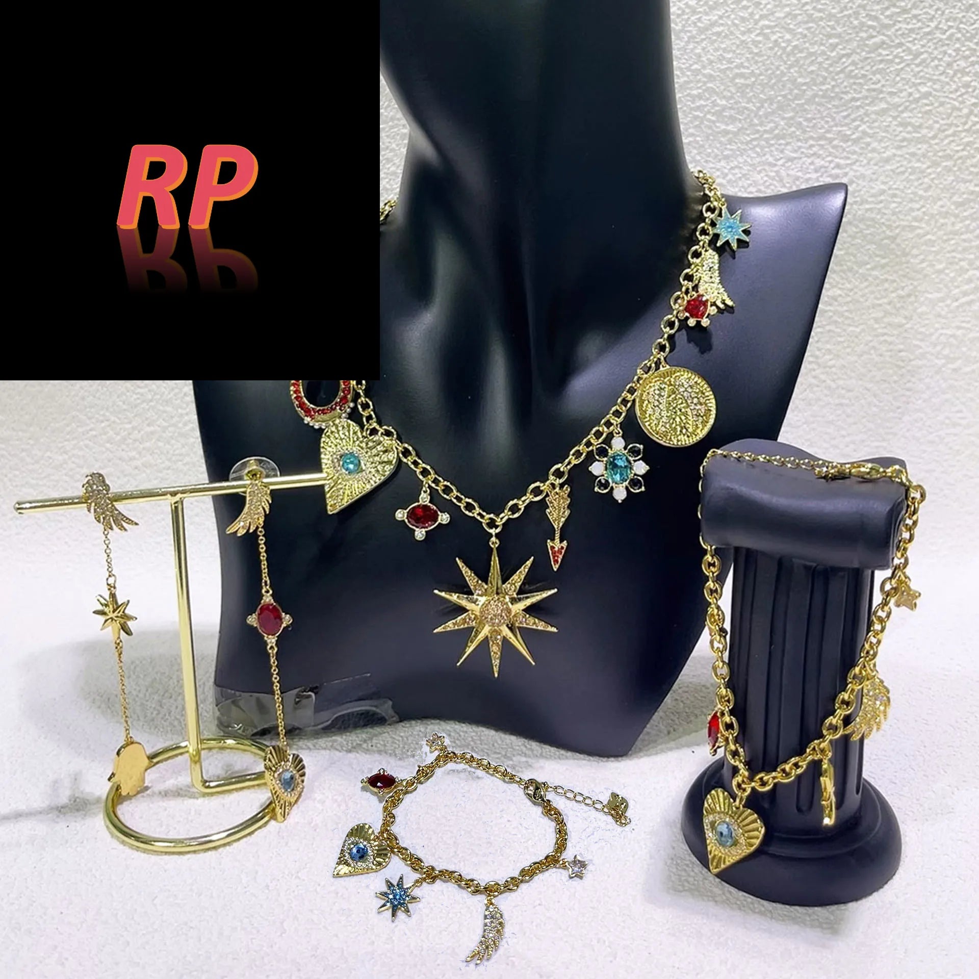 RP Sunflower Ladies' Austrian Crystal Jewelry Sets Exquisite TAROT MAGIC Necklace Earrings Bracelet Ring Party for Women💖