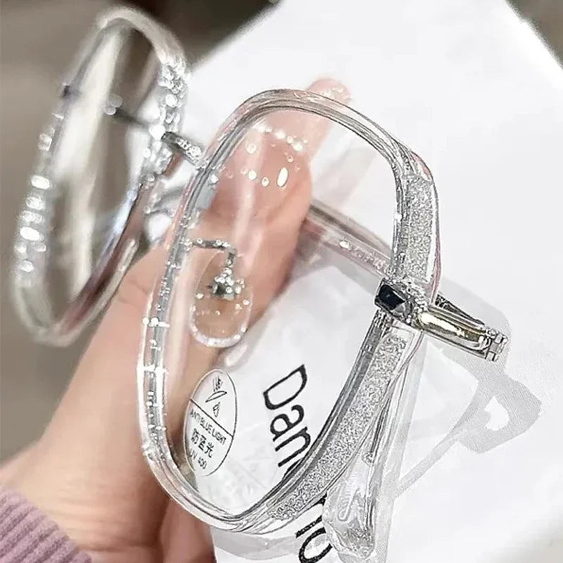 Luxury Anti Blue Light Glasses for Men Women Rhinestone Studded Oversized Square Eyeglasses Goggles Eyewear Glitter Frame♥️