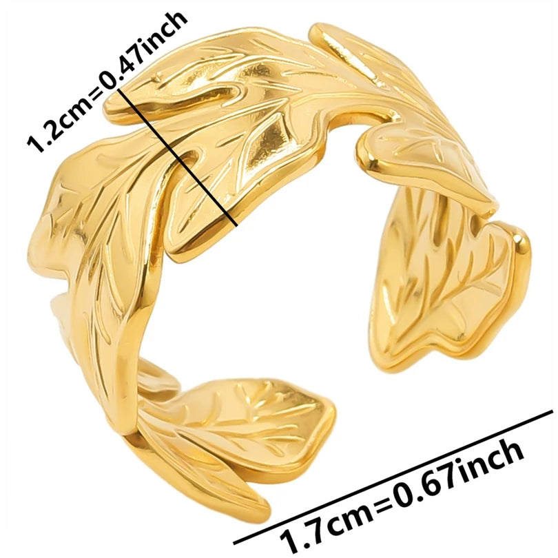 Chic 6pcs/lot Real Gold Color Wide Multi-layer Stainless Steel Ring Love Leaf Rainbow Rings Bulk Sale Women Jewelry Charms Gifts|with LUREA💛