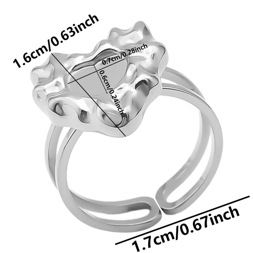 7pcs  Blank Base High Quality Stainless Steel Silver Color Ring Oval Peach Heart Quadrilateral Opening Adjustable Rings Femmes💕| Lurea accessories