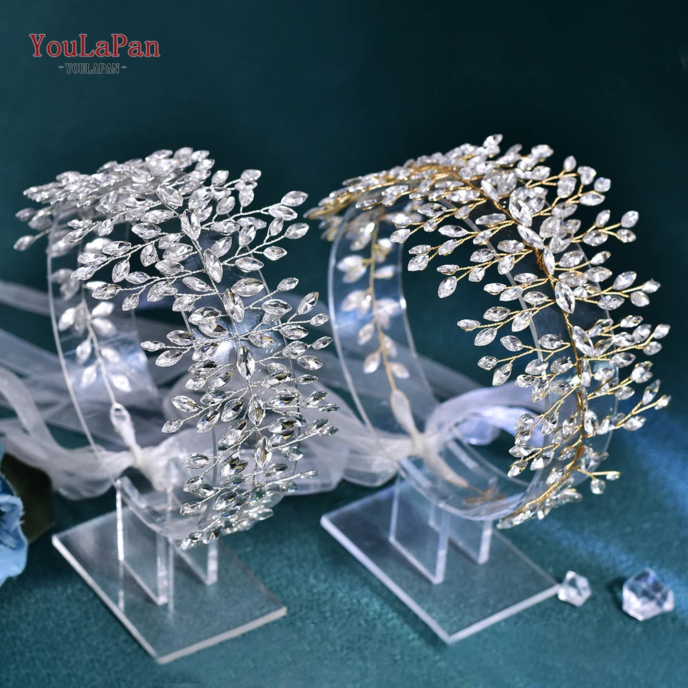 YouLaPan Handmade Crystal Rhinestones Silver Golden Wedding Headband Headpiece Jewelled Headband Wedding Hair Jewelry HP237>*