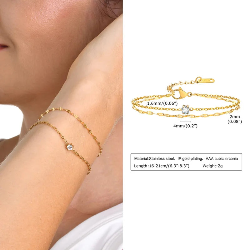 Waterproof Layered Anklet Bracelet for Women, Adjustable Gold Plated with Zirconia Stainless Steel Link Foot Chain Jewelry♥️