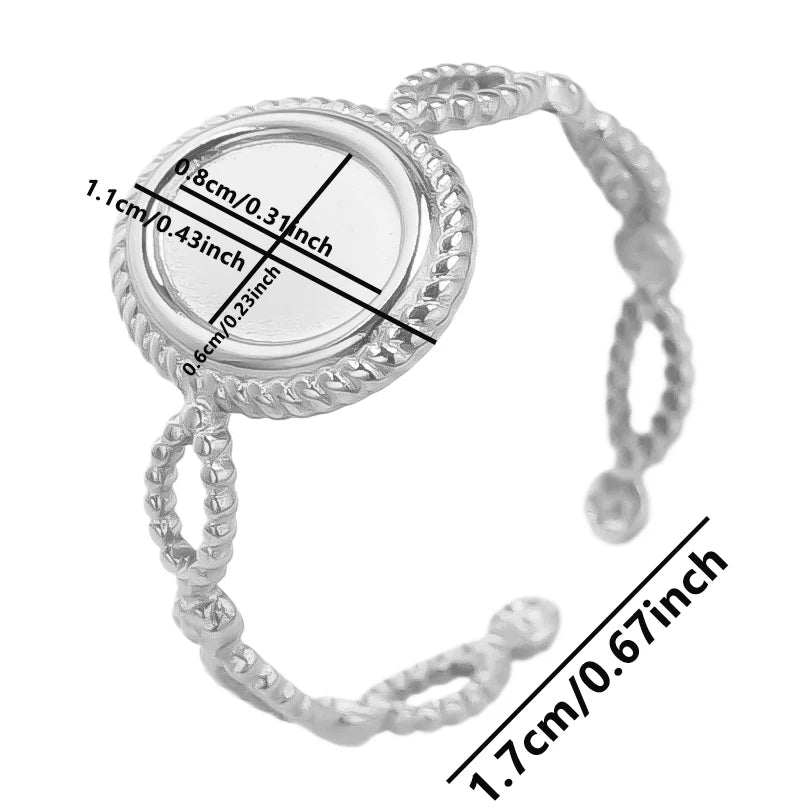 7pcs  Blank Base High Quality Stainless Steel Silver Color Ring Oval Peach Heart Quadrilateral Opening Adjustable Rings Femmes💕| Lurea accessories