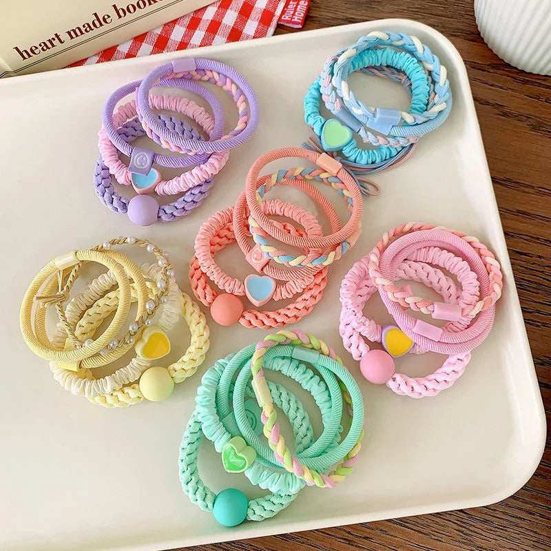 10pcs Girls Women Scrunchies Hair Tie Elastic Rubber Hairband Colorful Kids Hair Accessory Rope Ring Gum Rims Headwear