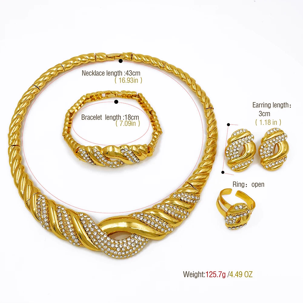 YTJX 4 Pcs Wedding Jewelry Set Fine Zircon Necklace Bracelet Earring Ring For African Dubai Gold Plated Jewellery Accessories❤️