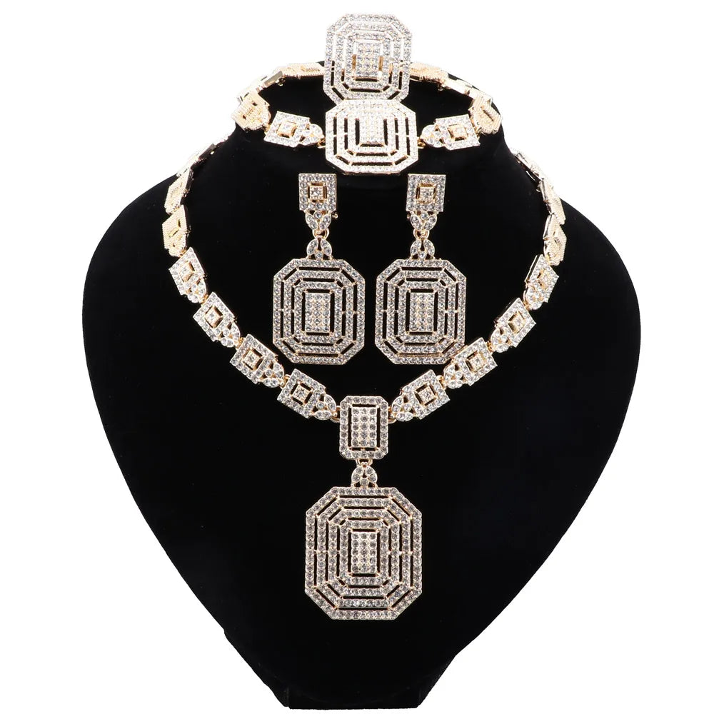 CYNTHIA Silver Plated Jewelry Sets For Women Necklace Earrings Bracelet Ring Dubai African Indian Bridal Accessory👌🏽