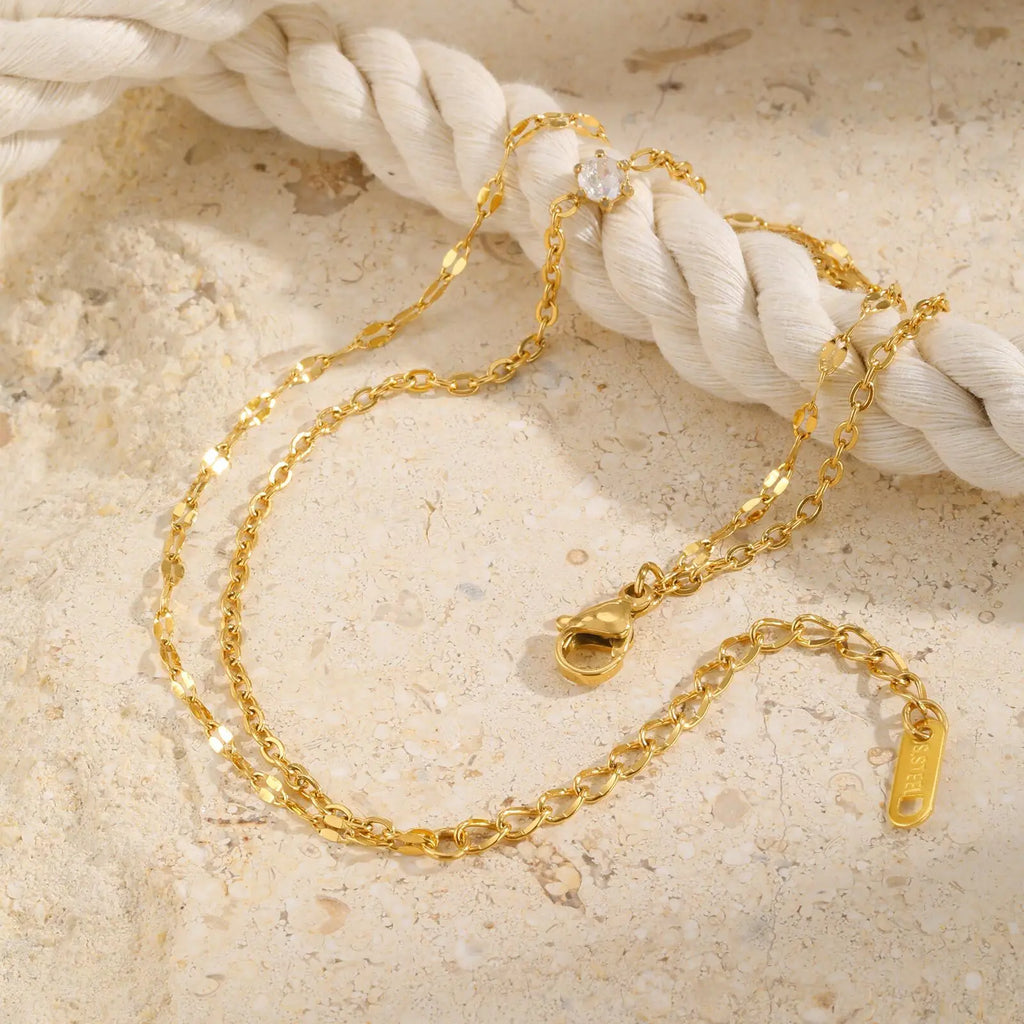 Waterproof Layered Anklet Bracelet for Women, Adjustable Gold Plated with Zirconia Stainless Steel Link Foot Chain Jewelry♥️