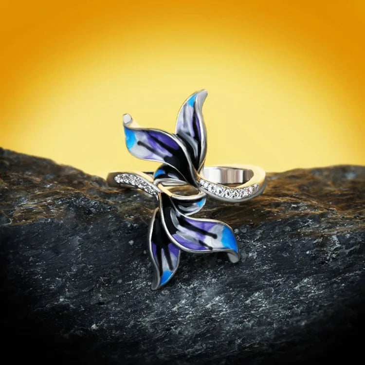 925 Stamp Jewelry Set for Women Beautiful Leaf Floral Ring Necklace Stud Earrings Enamel Women's Jewelry Three Piece✨️