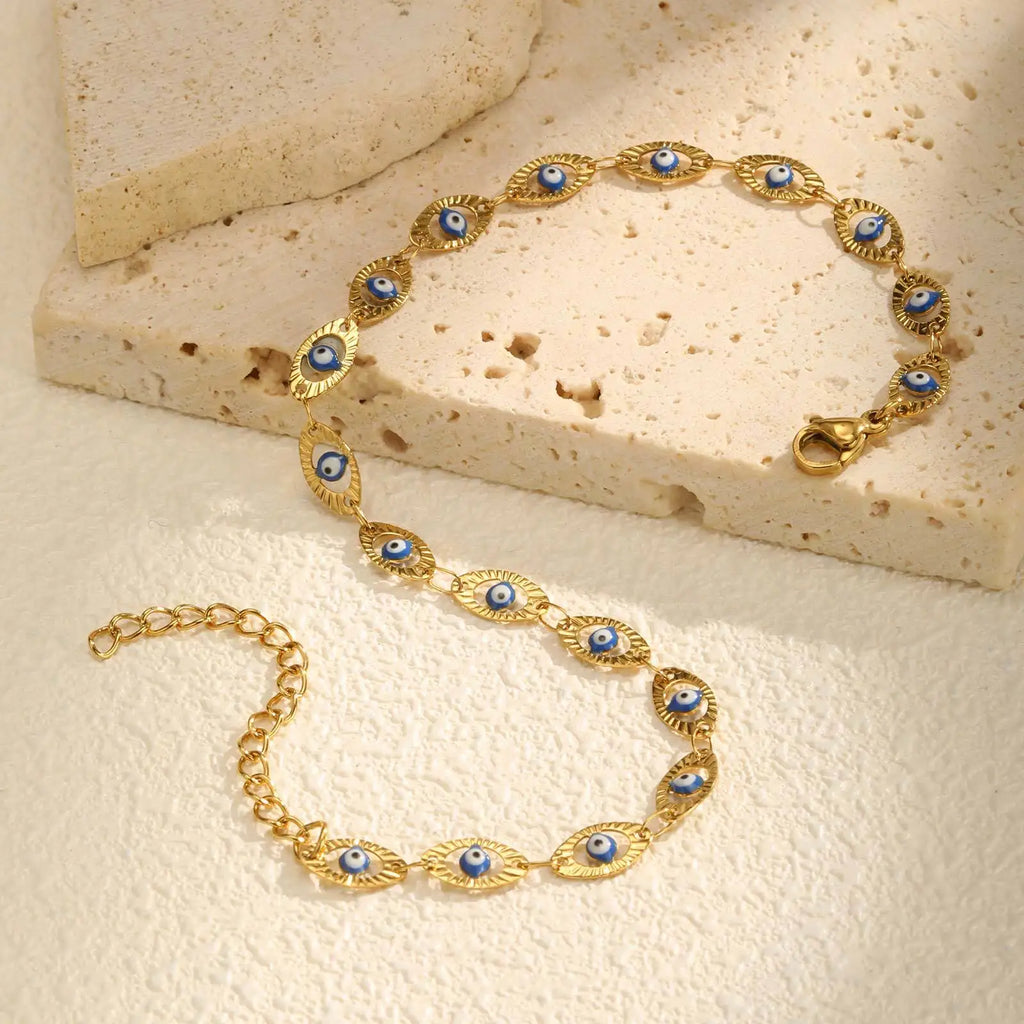 Evil Eye Anklet Bracelet for Women, Adjustable Waterproof Gold Plated Stainless Steel Beach Foot Anklets Summer Jewelry💕