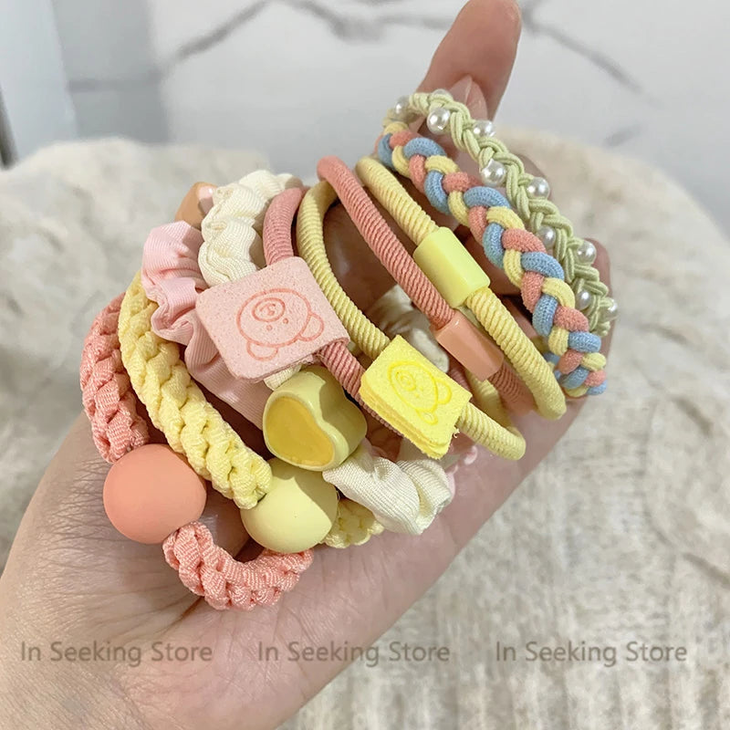 10pcs Girls Women Scrunchies Hair Tie Elastic Rubber Hairband Colorful Kids Hair Accessory Rope Ring Gum Rims Headwear